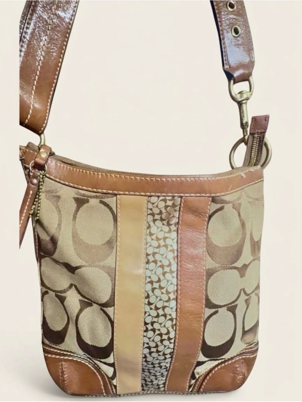 Women's Brown Signature Canvas Tote Bag vintage Authentic 100% Coach leather